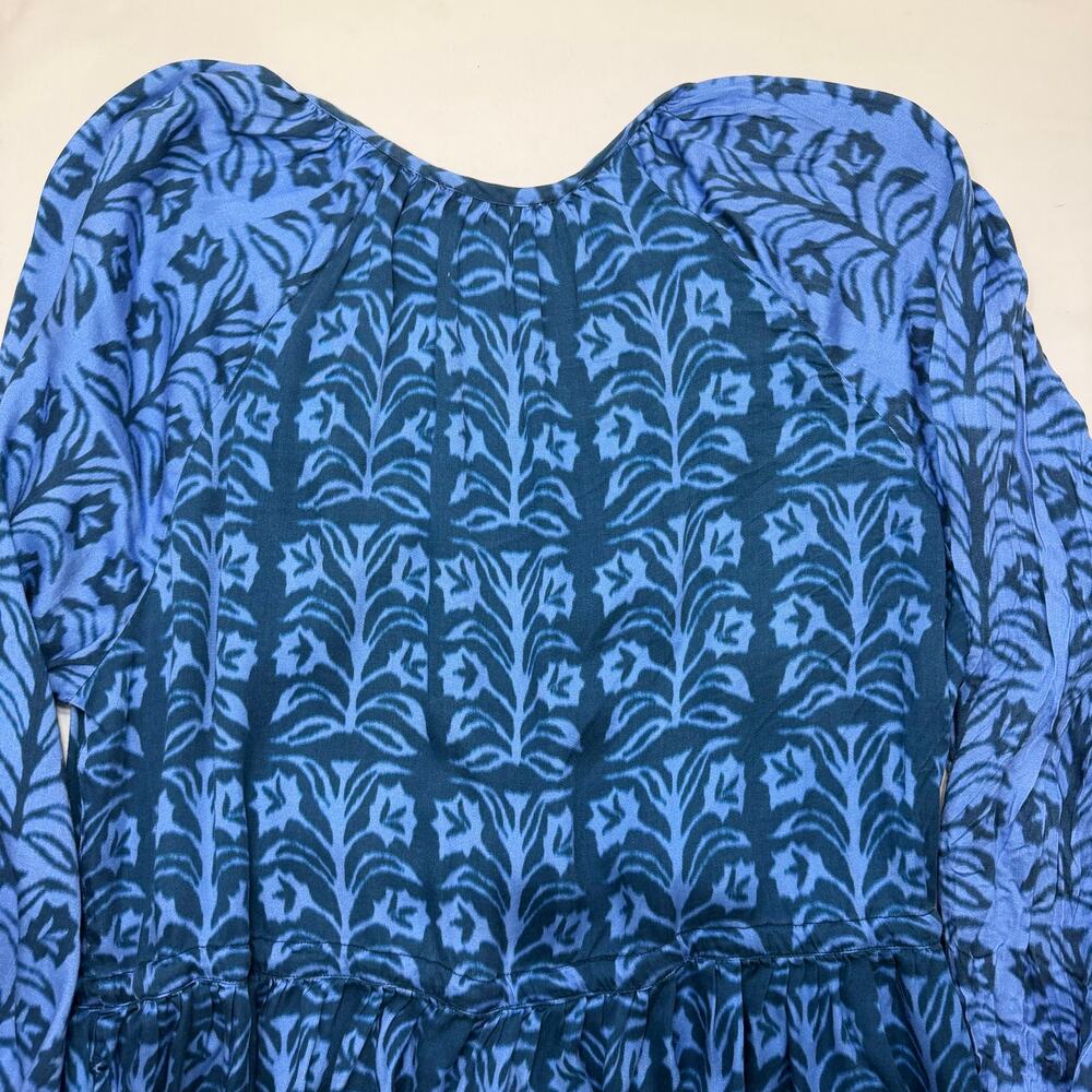 Omika Riviera Mini Dress XL Indigo Blue Print Boho Resort Kaftan Style - Picture 11 of 15